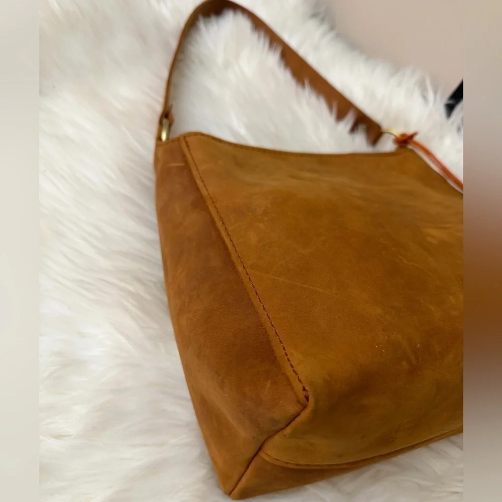 Portland Leather Tan Triangle Shoulder Bag with Charm